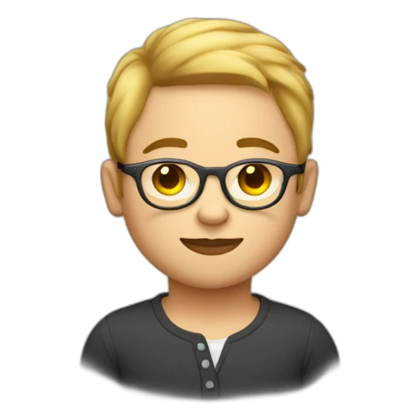 circular glasses Plump boy with egg face and light skin hair that is a little below ear brown sticker