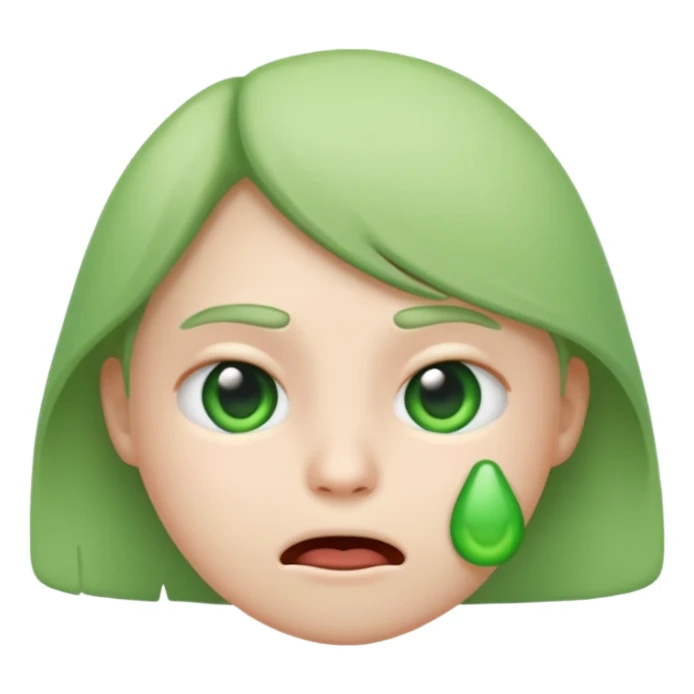 green sick face emoji, nauseous expression,
cute emoji style, mobile game emoji,
soft 3D look, white outline sticker style,
no background sticker