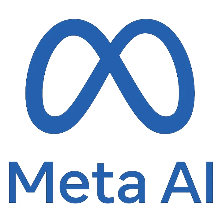 modern minimal logo of Meta AI, abstract infinity loop or abstract M, blue and white color scheme sticker