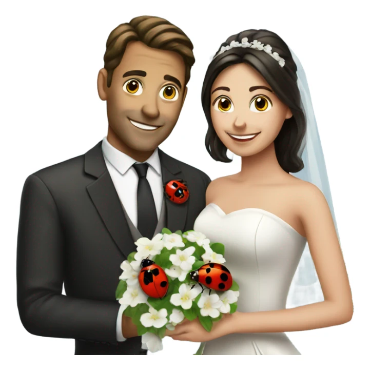 Attractive brunette Married couple and a ladybug  sticker