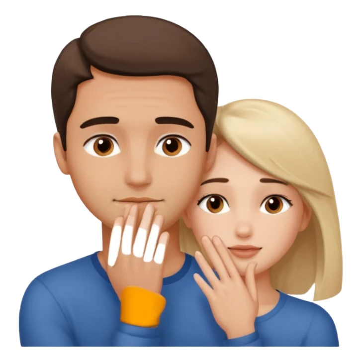 only one Girl touching his face with his own both hand, and smoothly rubbing the face sticker