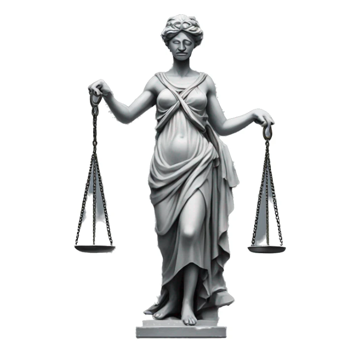 Grey statue of Justitia with scale and blindfold sticker