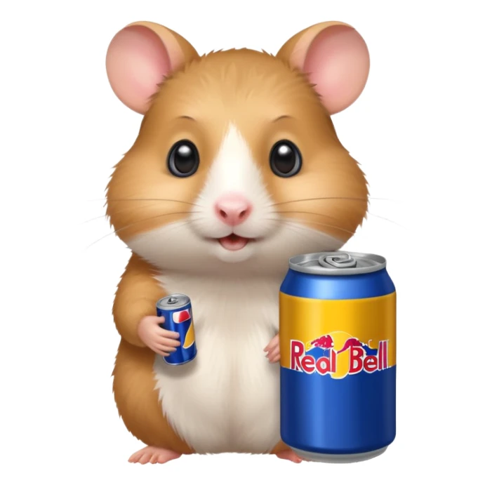 Funny hamster wide eyed with a can of redbull sticker