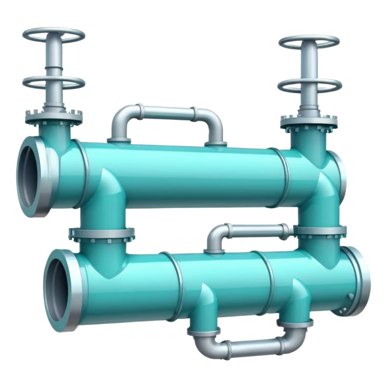 Gas pipeline in cool tones with sky blue, teal green, white, and light gray sticker