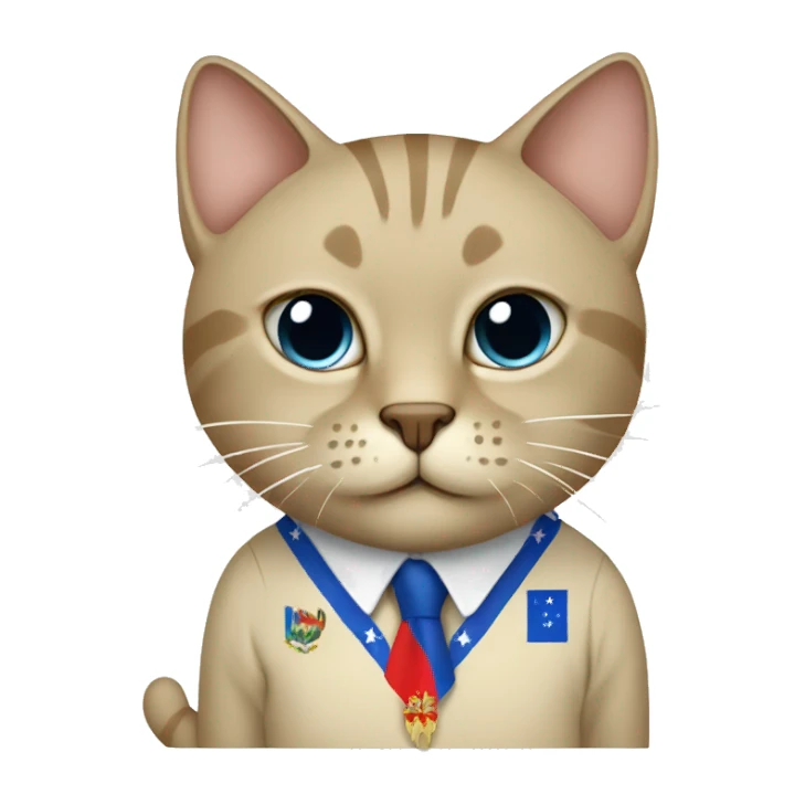 Beige cat wearing a shirt with a Bosnian flag  sticker