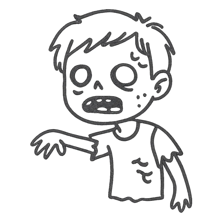 boy zombie with blonde hair, hand drawn outline icon style sticker