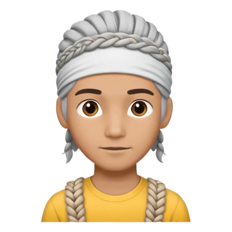 young climber man with white/grey braided hair and headband sticker