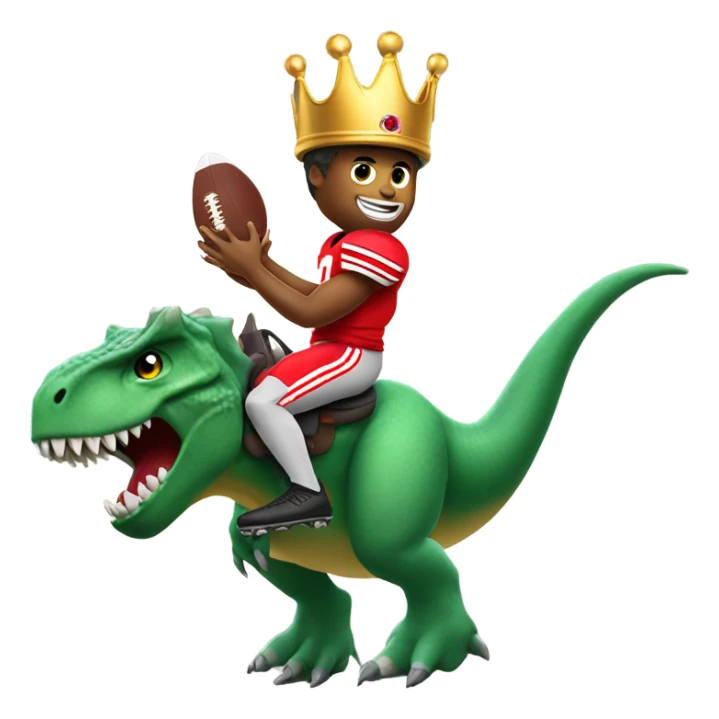 Ohio state football player wearing a crown while riding a dinosaur sticker
