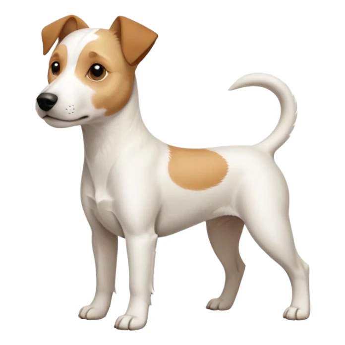 a full body facing front on of a buff white parson russell terrier looking dog the size of a kelpie with light brown long ears resting on its face and a light brown patch above one eye and a large snout. the rest of the dog is completely white.  sticker