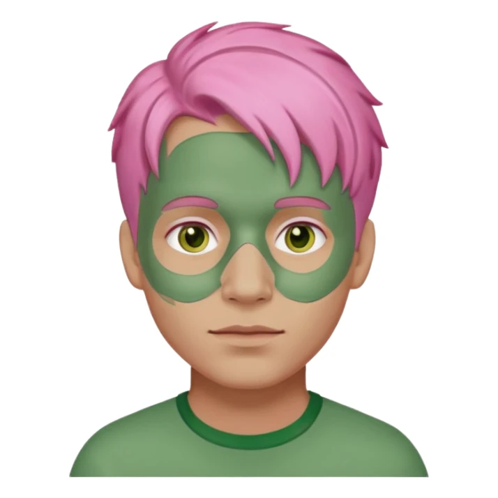 pink haired man with full full face green clay mask sticker
