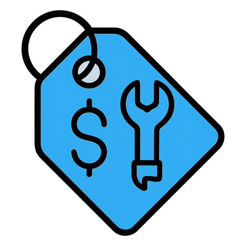 pricing emoji for plumbers, blue color, includes a wrench or pipe sticker