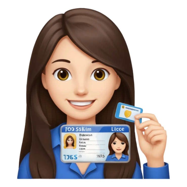 long hair brunette girl holding a driver license sticker