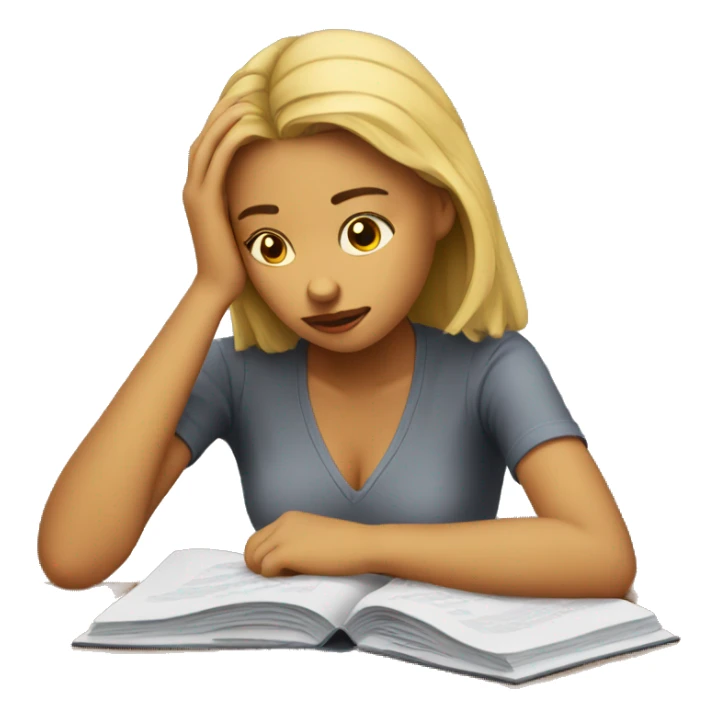 a woman who is sad and studying for college sticker