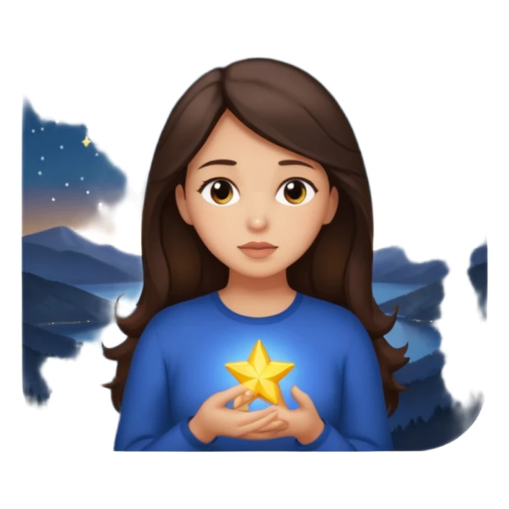 brunette woman pondering with a glowing star above her, nighttime scene sticker