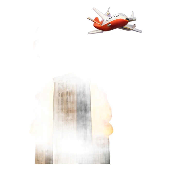 Two square towers on fire and an airplane in background sticker