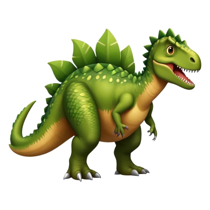 A large, herbivorous dinosaur with a sturdy, muscular build and a beaked mouth. Its skin is textured with scaly patterns in earthy tones of green and brown. It has a distinctive thumb spike on each hand, strong hind legs for walking, and a long, balanced tail sticker