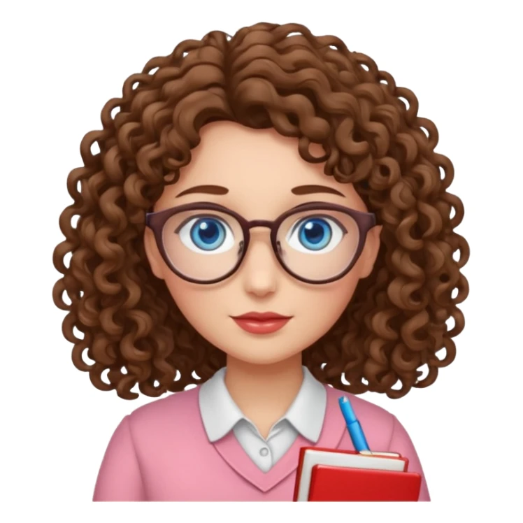 teacher blue eyes glasses curly brown hair long kind valentine sticker