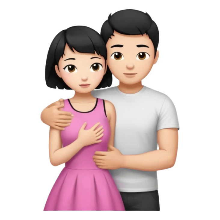 buff tan asian Man black hair hugging girl with black pixie cut  sticker