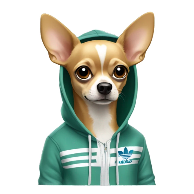 Make a chihuahua dog wearing and Adidas hoodie sticker