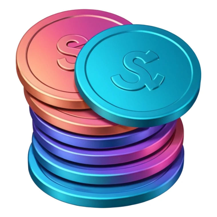 Stack of coins in gradient of turquoise, blue, pink, purple, and coral color sticker
