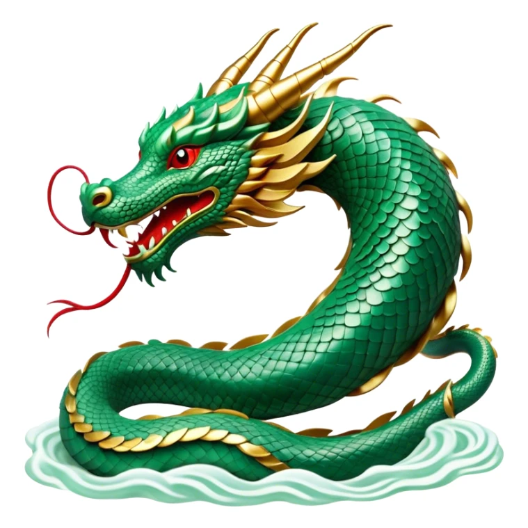 Cinematic Noble Chinese Serpent Dragon Portrait Emoji, Poised and majestic, with a sinuous, serpentine body adorned in intricately detailed scales of shimmering jade and soft vermilion, accented by delicate cloud motifs and subtle water ripple patterns; rendered with lifelike texture and gentle natural highlights, high shine, wise and enigmatic, styled with an aura of ancient dynastic grace, focused and regal, soft glowing outline, capturing the essence of a revered celestial dragon that appears ready to glide gracefully through the mists of time! sticker