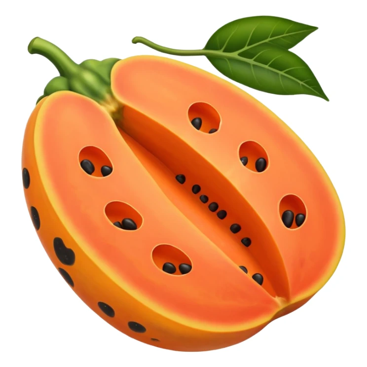 A beautiful papaya fruit is peeled and has black spots.It should be very ripe.like emoji sticker