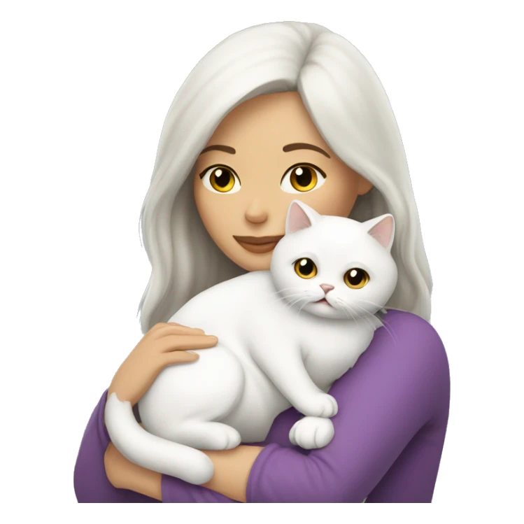 Brunette woman snuggling white Persian cat sticker