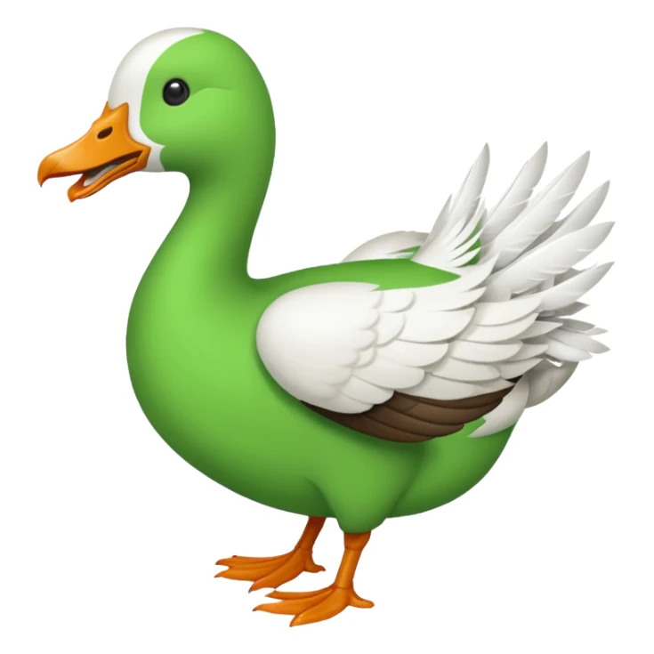 Green goose emoji, it's carrying a knife in it's teeth. Furiously running. Use 🪿 shape but color it bright green (#39C700) sticker