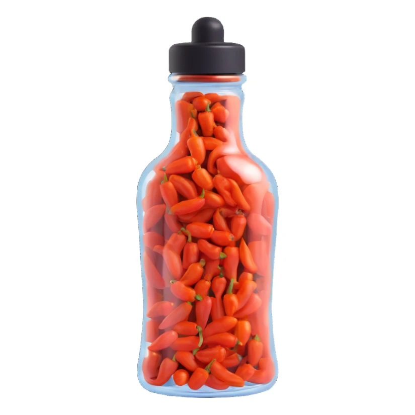 3D style realistic pepper bottle, clear glass, black pepper inside, simple background sticker