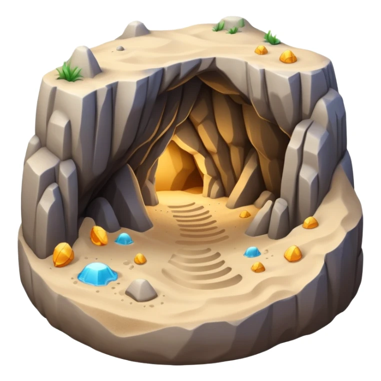 generate realistic detailed cave in 3d style with sand  sticker