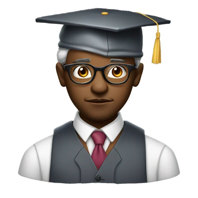 Create a headshot of a black professor with very round glasses and Ascot cap with hand under his chin looking quizzical sticker