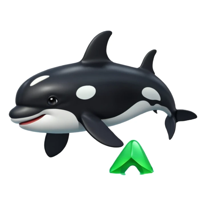 3d Cartoon orca with a green tick icon next to it sticker