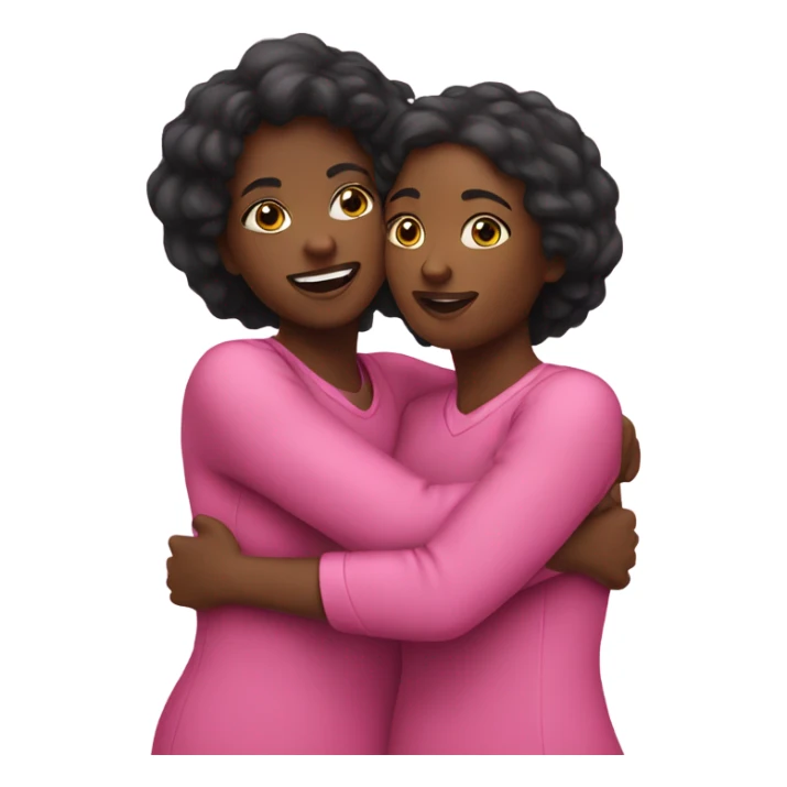 Two Black woman hugging wearing pink sticker