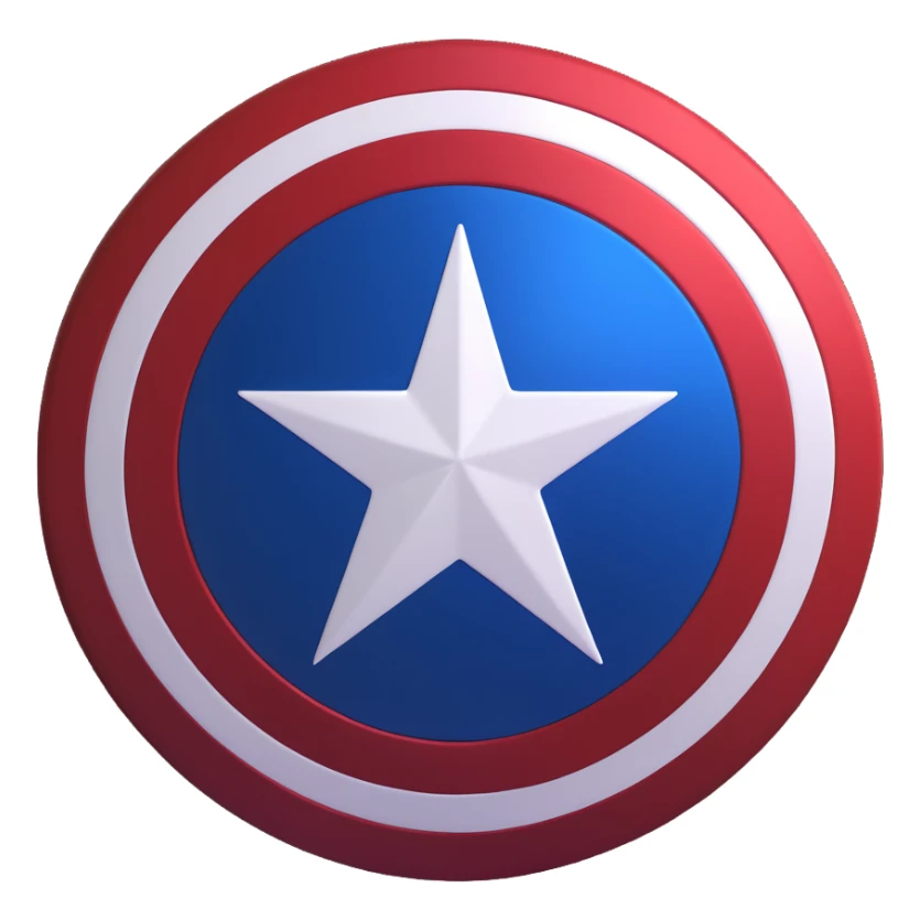 Captain America shield, bold red white and blue, iconic star in center sticker
