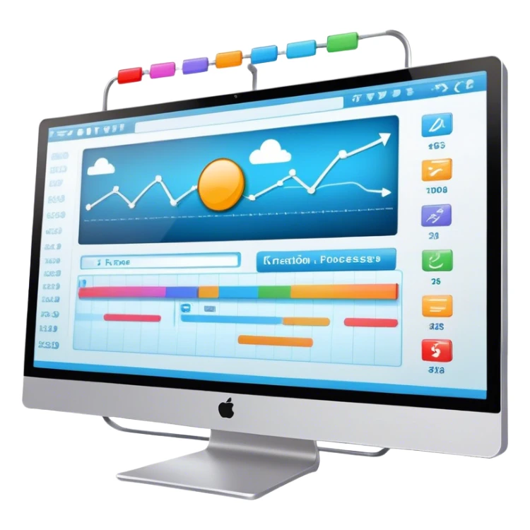 Create an emoji for animation and motion design. Show a computer monitor displaying cartoon creation process, with a timeline, keyframes, and motion effects. Use modern, vibrant colors. No emojis or smiley faces. Transparent background. sticker