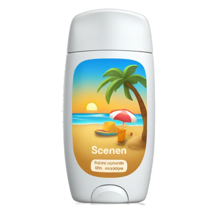 A Sunscreen bottle with a beach picture on the front sticker
