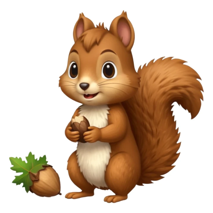 long-toothed squirrel character with acorn, full body sticker