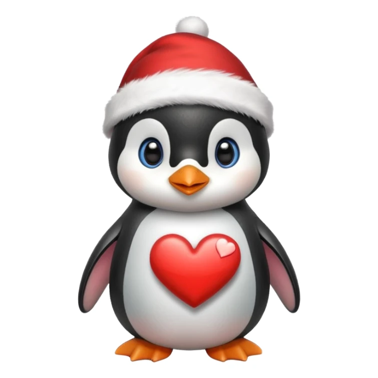 Pingüino bebe con un gorrito de Navidad y un corazón  sticker