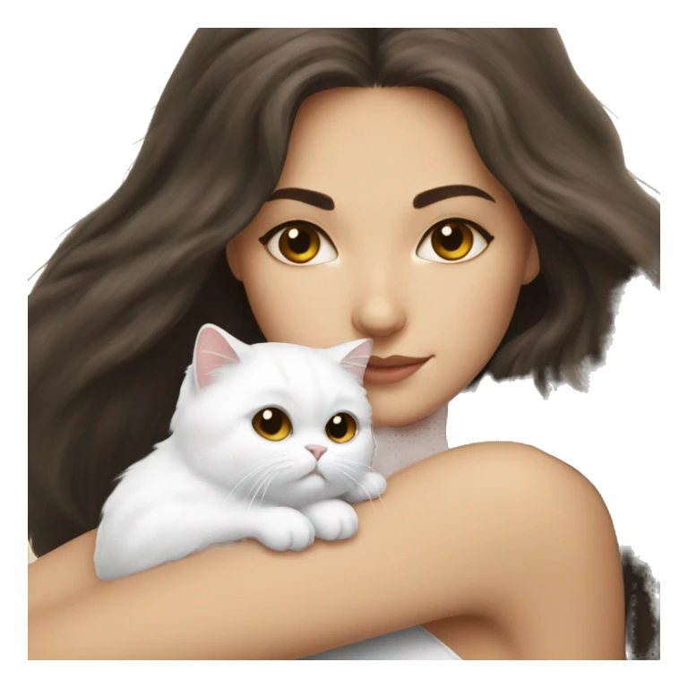 Brunette woman snuggling white Persian cat sticker
