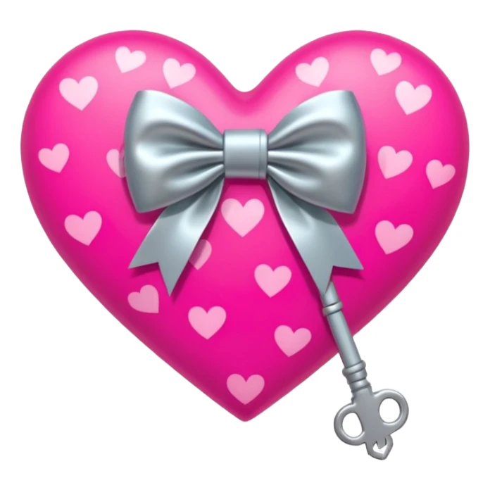 neon heart with a silver bow with heart pattern on the bow and a key sticker