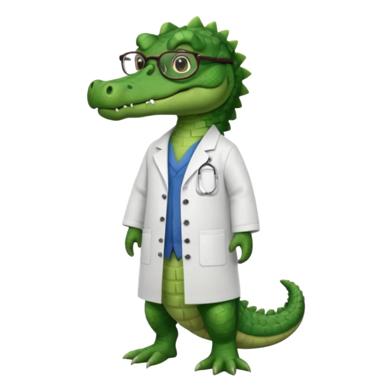 full body of alligator wearing lab coat and glasses, front view sticker
