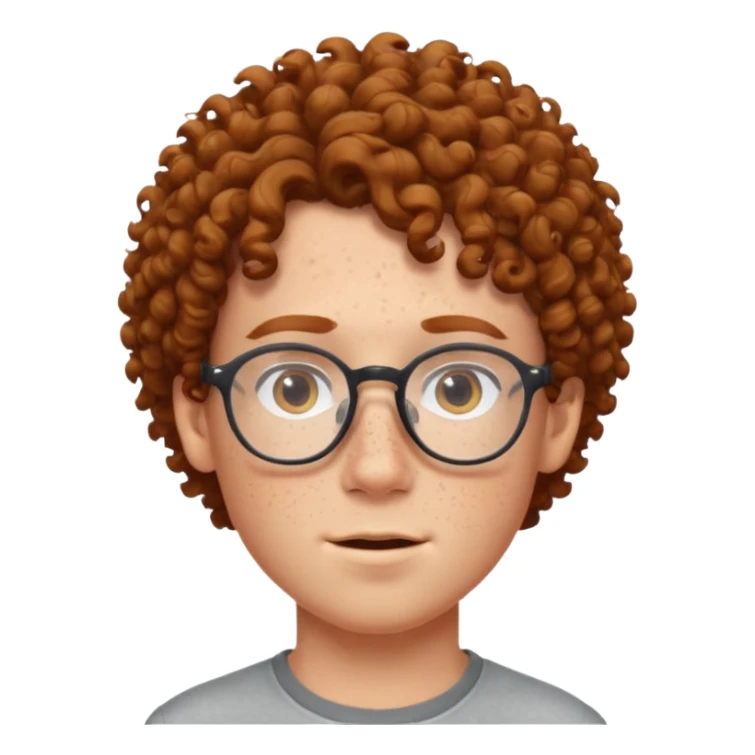 freckled boy with curly hair with glasses sticker
