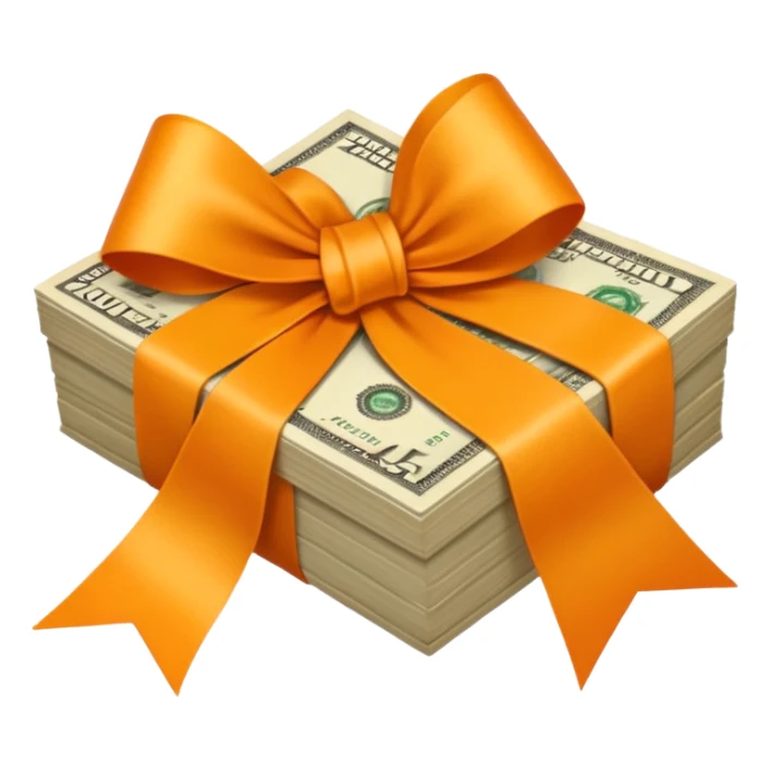 Filed money wrapped with orange ribbo sticker