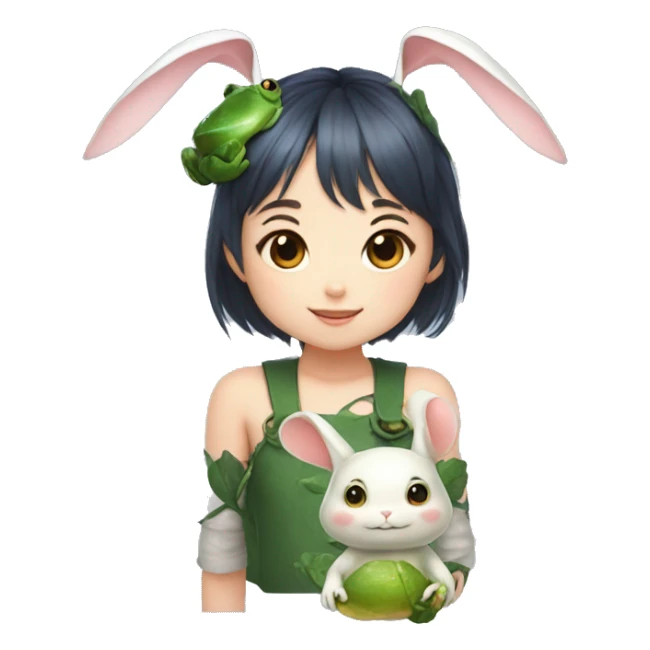 Lalafell girl with bunny ear and frogs sticker
