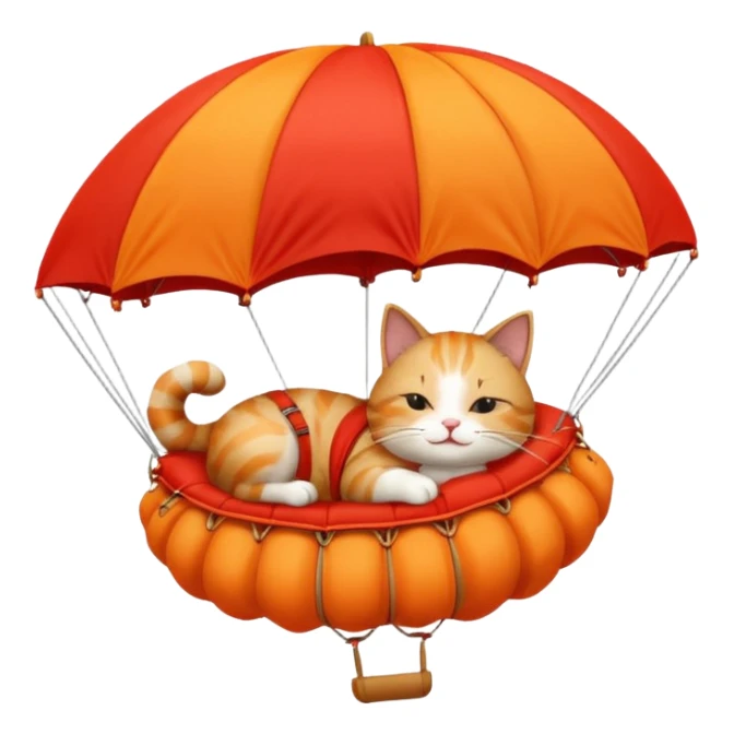 sleepy cat riding red parachute sticker