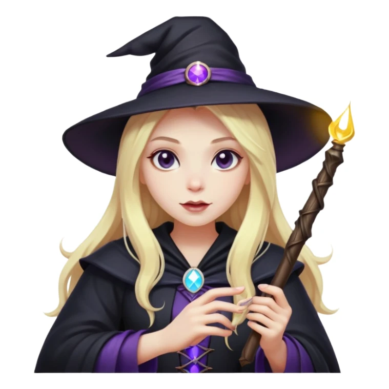 dark witch girl with long blonde hair and magic light stick  sticker