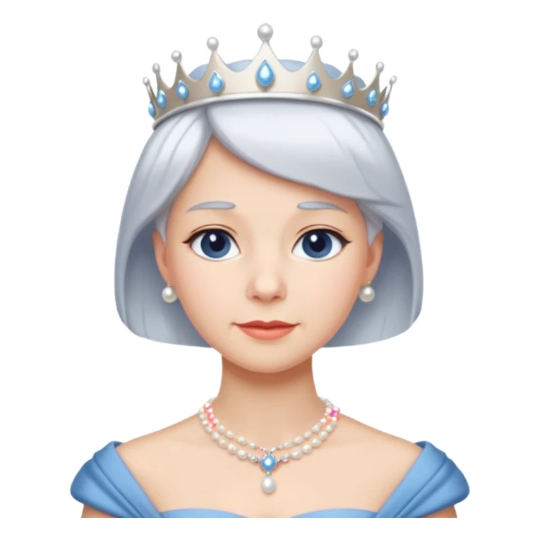 Queen with white short hair – silver tiara, pearl necklace, elegant gown, blue dress sticker