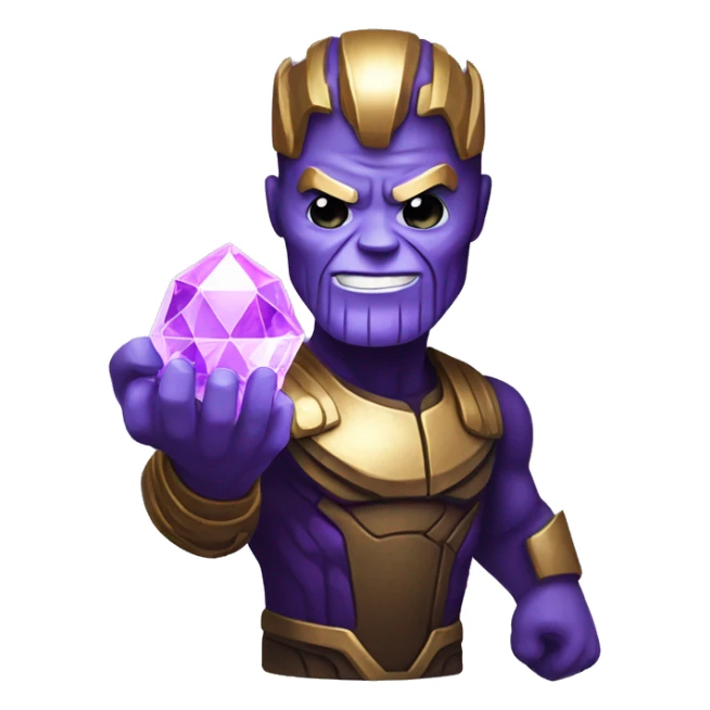 Thanos holding smallglowing purple crystal, iOS emoji style art  sticker