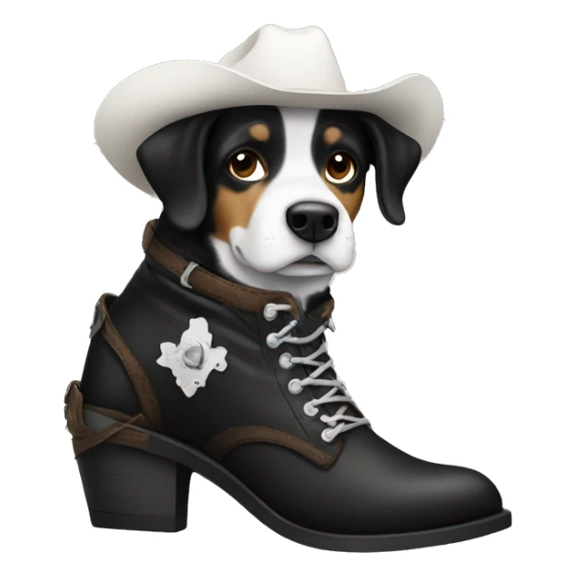 Black and white dog wearing cowboy boots  sticker
