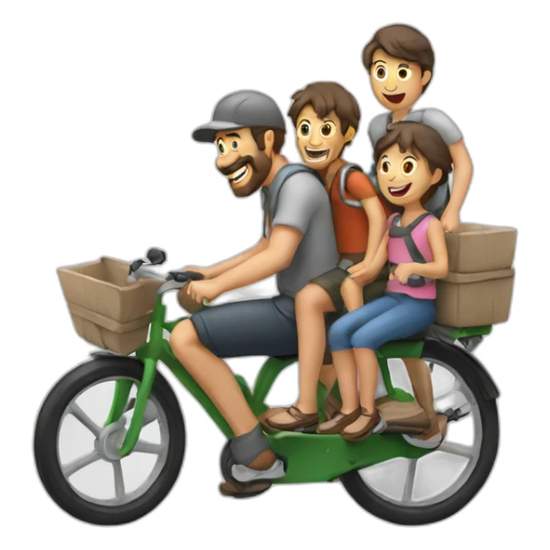 Dad and 3 kids riding a cargo bike sticker